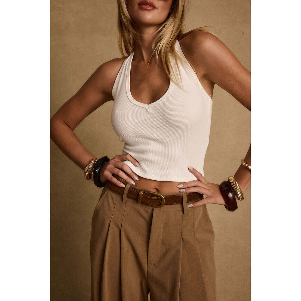 NWT - 12th Tribe Emily White Ribbed Halter Top Size L